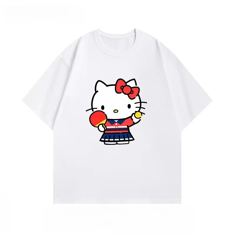 

MINISO Summer Table Tennis Exercise Hello Kitty T-shirt Sanrio Trendy Women Fashion T-shirt Loose Casual Versatile Short Sleeved