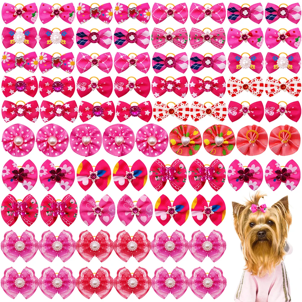 100pcs in Pairs Small Dog Hair Bows Pearl Diamond Bows For Dogs Samll Dog Bowknot Dog Hair Accessories Dog Grooming Accessories