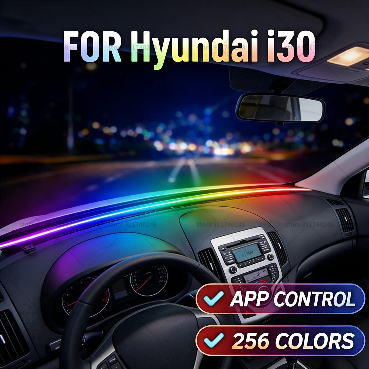 

Декоративная световая полоса для Hyundai i30, цветная акриловая звукоизоляционная полоса для лобового стекла, атмосферная подсветка