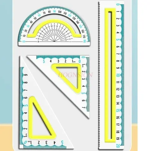 1set Anti slip transparent ruler, soft ruler, triangle board, multifunctional geometric drawing protractor