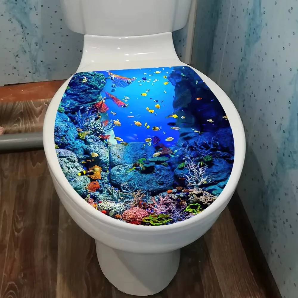 1pc Sea World Toilet Seat Sticker - Self Adhesive Bathroom Decor Home Decor Sticker