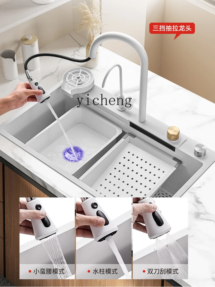 XL Waterfall Sink Handmade Nano 304 Stainless Steel Vegetable Washing Basin Kitchen Sink Household