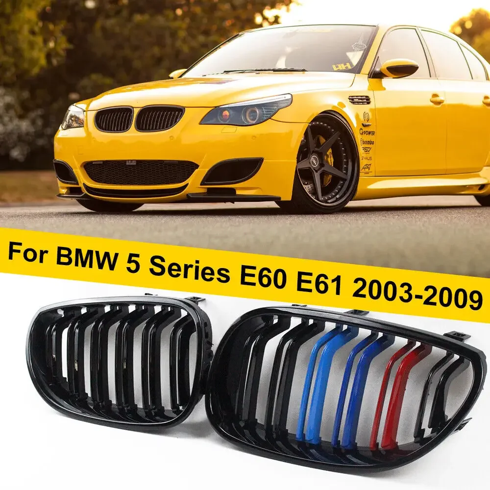 Car Front Bumper Grille Kidney Racing Grill Grilles For BMW E60 E61 5 Series 2003-2009 Gloss Black Auto New Double Slat