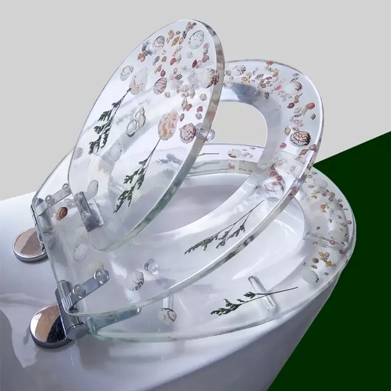 

Beautiful Toilet Lid Household Universal Thickened Three Layer Toilet Seat Cover Resin Buffered Slow Close Silent Toilet Cover