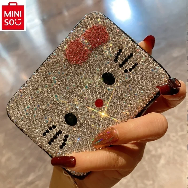 MINISO 2024 Fashion Diamond Set Zero Wallet Luxury Brand High Quality Cartoon Hello Kitty Large Capacity Storage Wallet