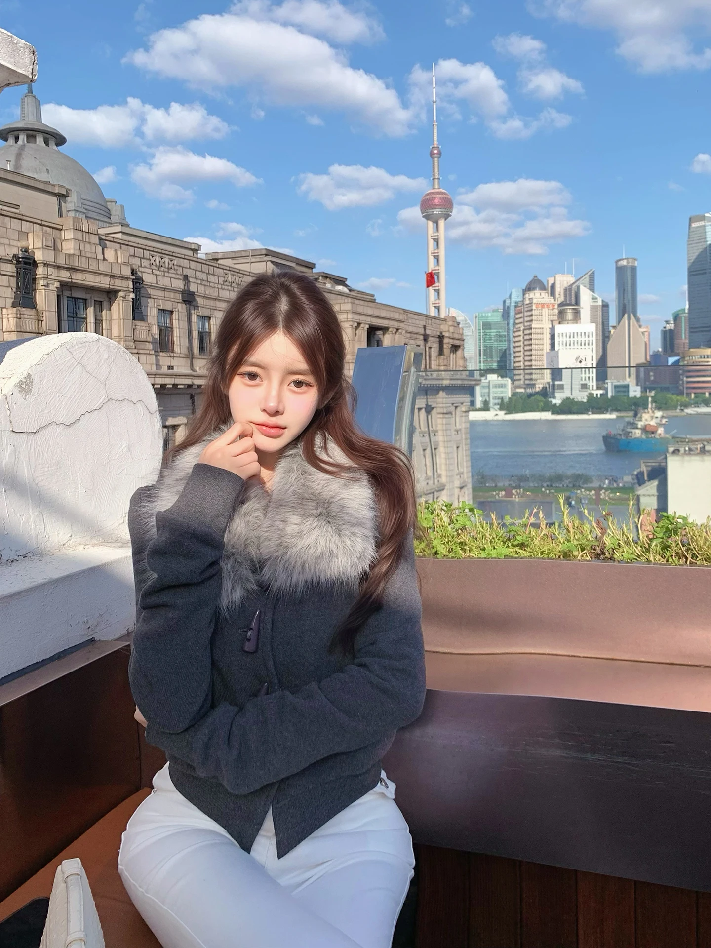 

AkiQiu Autumn Brussels Knitted Cardigan Women's Slim Fit ort Coat with Fur Collar Button up Casual Sle Cotton Polyester