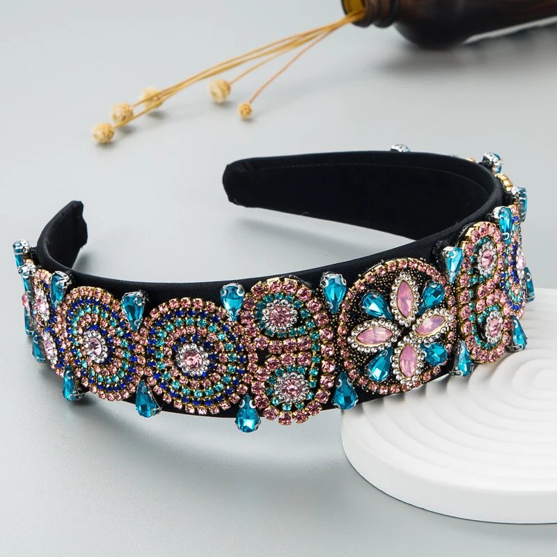 European and American Baroque New Retro Hair Hoops Rhinestone Flower Blossom Headband Women\'s Wide Edge Party Hair Accessories
