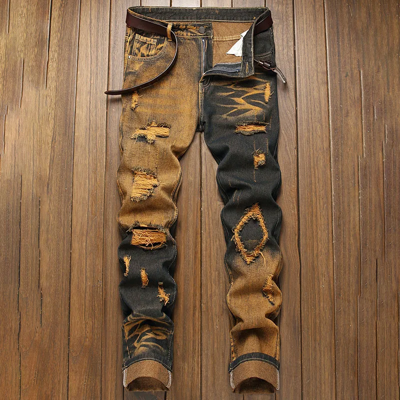 Nuovi jeans retrò Pantaloni a gamba dritta da uomo Jeans strappati Pantaloni casual alla moda Pantaloni Pantaloni Abbigliamento da strada