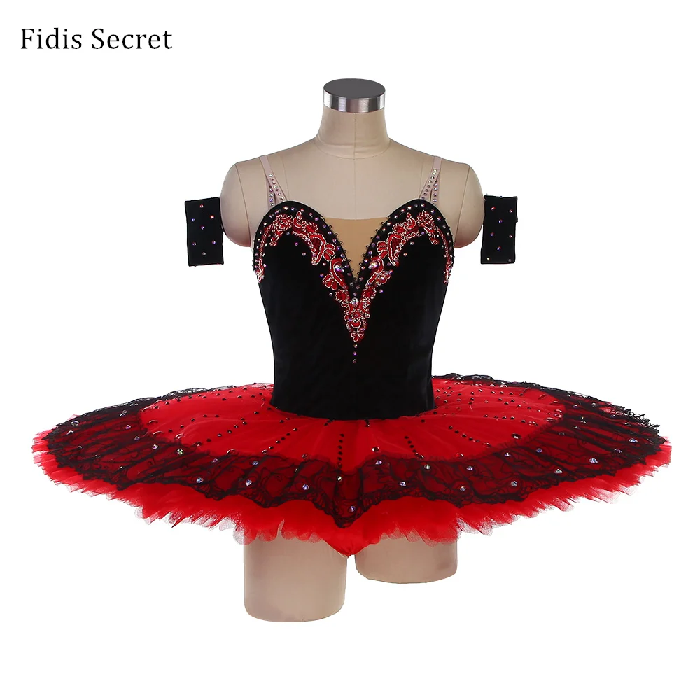 

Top Quality Black Velvet Bodice w/Red Pancake Ballet Tutu Costumes For Girls Dance Competition Ballerina Professional Stage Wear