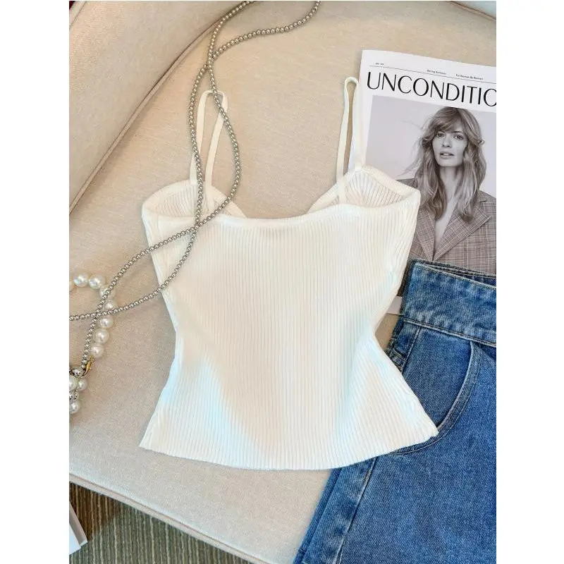 Small Fresh Sweet Knitted Tank Top Fabric Simple Lady Sleeveless Suspender Summer 2023 Latest Women\'s Sexy Top