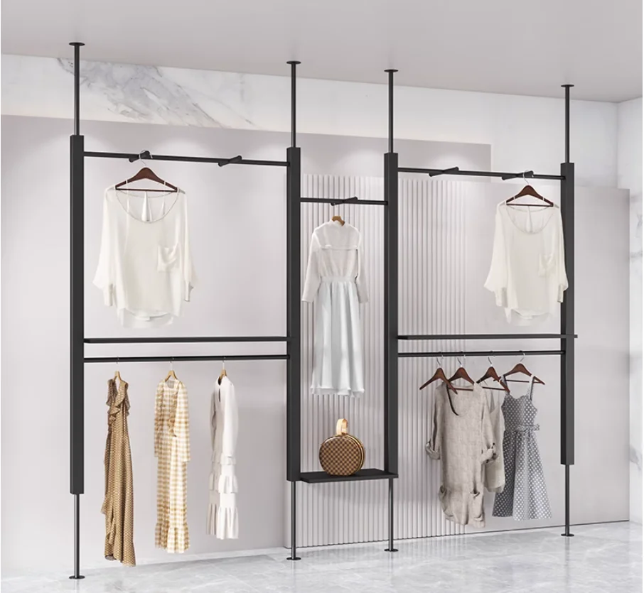 Clothing store display rack, women's clothing store hanging clothes on the wall, ceiling pillar display rack