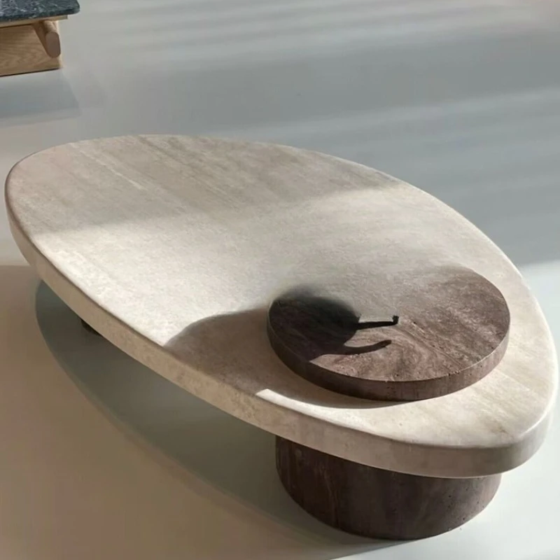 Medieval wabi-sabi wind natural travertine coffee table designer special-shaped coffee table household rectangular tea table