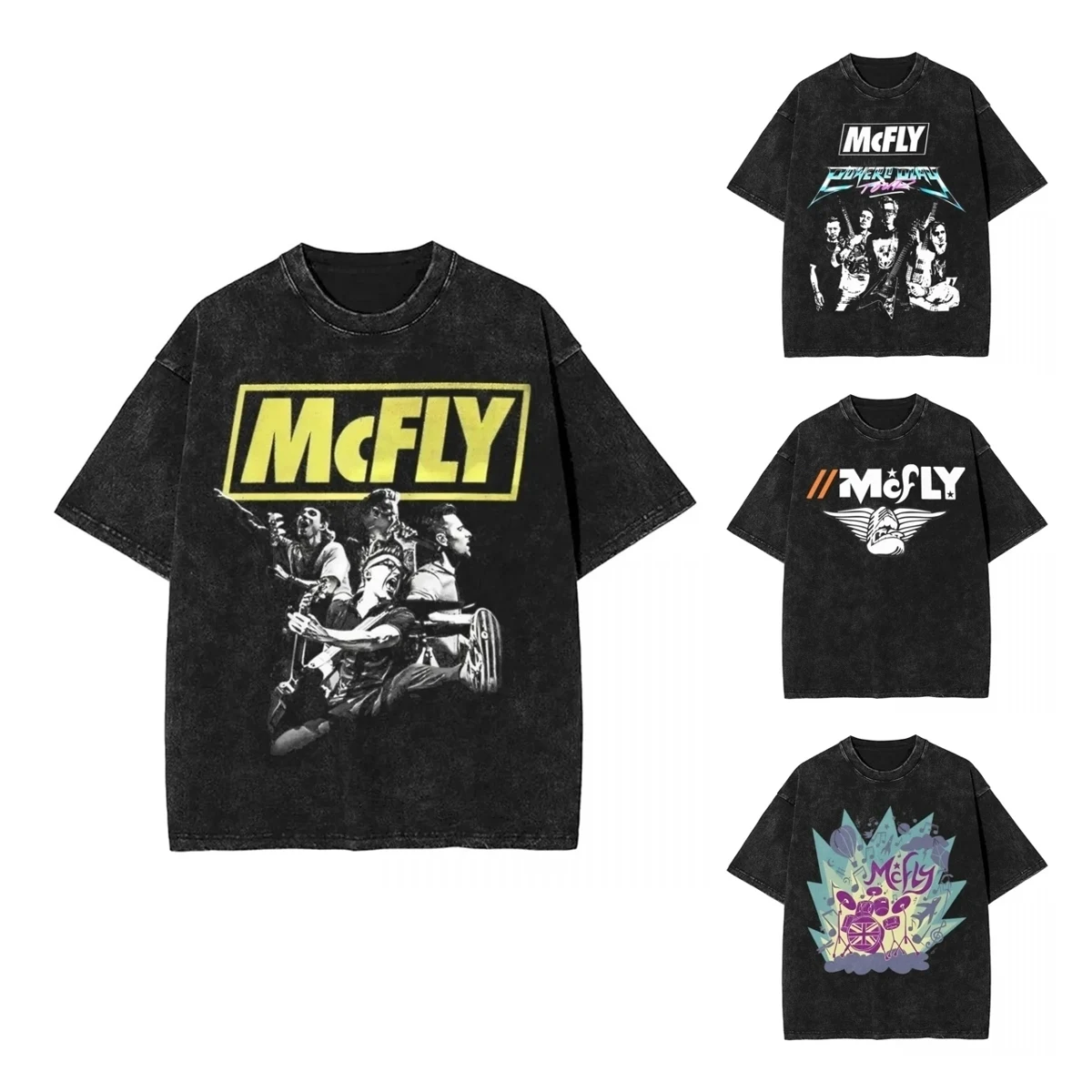 Punk McFly Band Washed T Shirt Streetwear Hip Hop Vintage T-Shirts Rock Tour Tee Shirt Men Women Cotton Oversize Printed