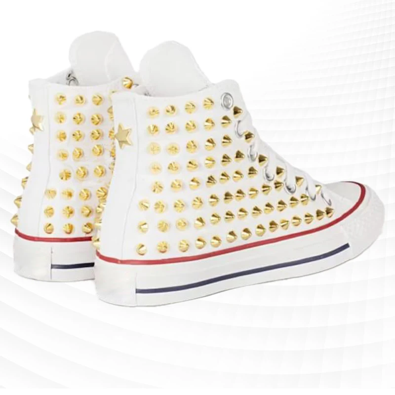 Trend gold rivet high top do old canvas shoes handmade hip hop wind street dance shoes casual shoes