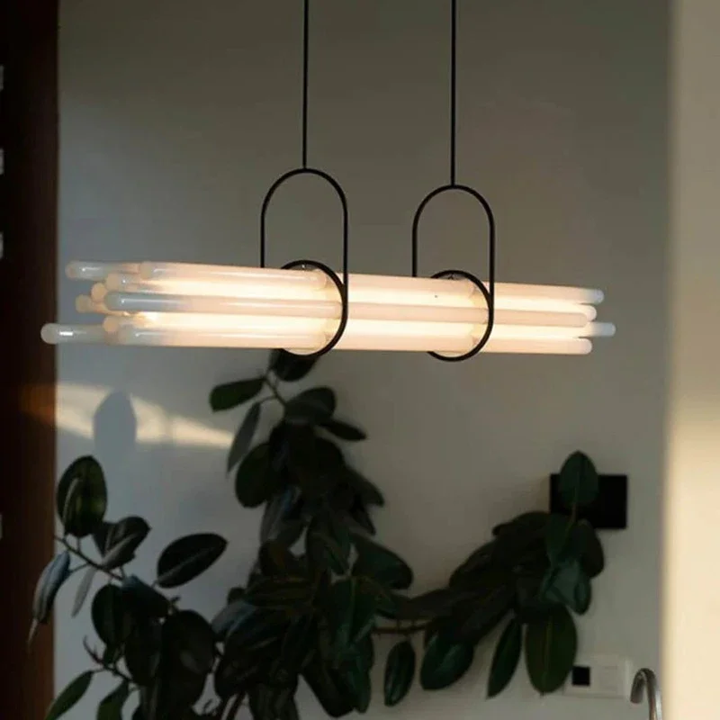 

Modern Long Pendant Lamp For Kitchen Table Island Living Dining Room Minimalist Strip Creative Design Acrylic Hanging Chandelier