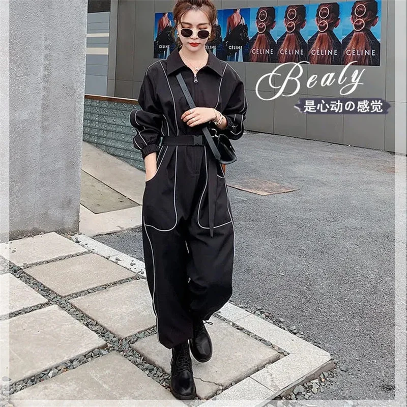 

Женский комбинезон, весенне-осенний новый свободный комбинезон в стиле Харадзюра, повседневный модный комбинезон большого размера с широкими штанинами, женский комбинезон в стиле ретро