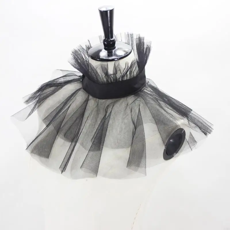 49ME Nữ Victoria Lưới Xù Lông Giả Cổ Áo Đứng Lớp Voan Nút Cổ Xù Chú Hề Choker Khăn Choàng Bọc Trang Phục Hóa Trang