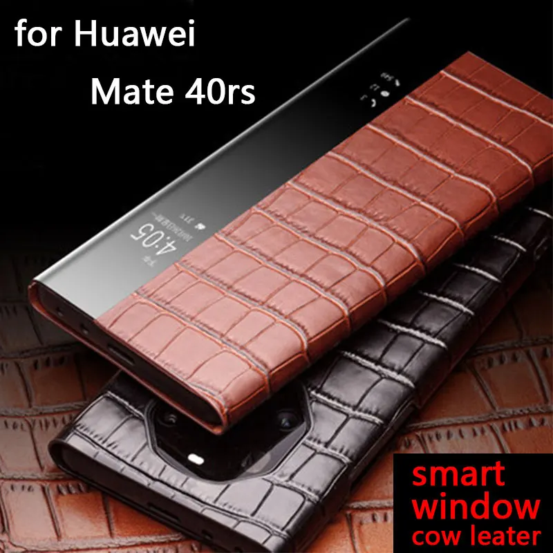 

Fashion Window View Phone Case For Huawei Mate 40rs Luxury Genuine Leather Smart Cover Flip Bag For Huawei Mate40rs Mate 40 Rs