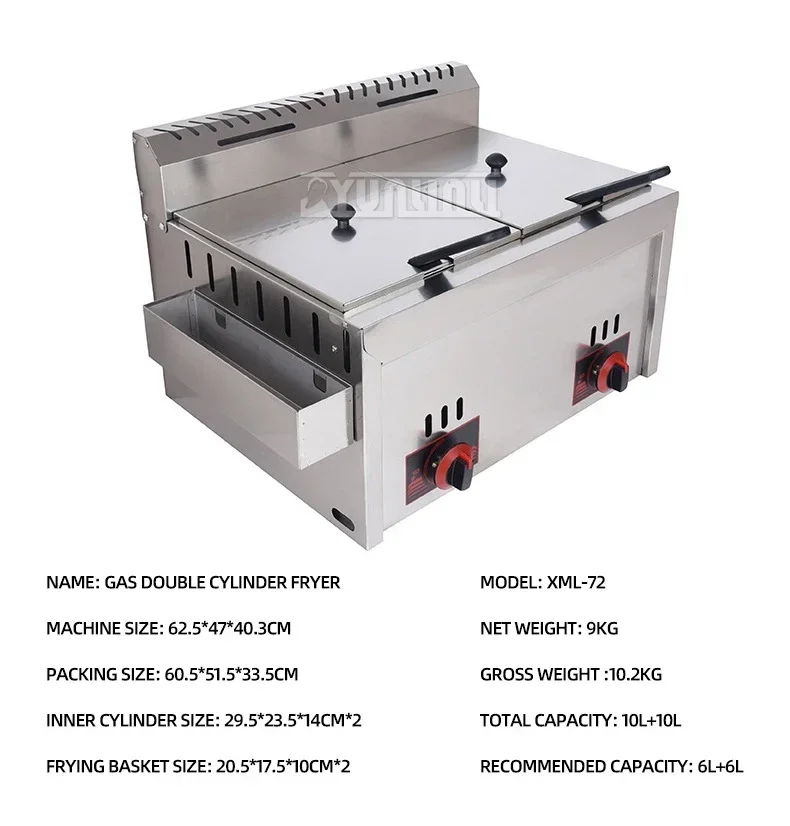 Nova fritadeira de bancada de aço inoxidável 12l para frango frito batatas fritas comercial máquina fritadeira com tanques duplos