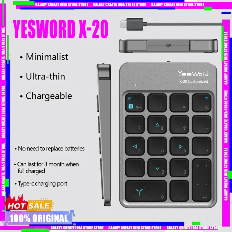 

YesWord X-20 Ultra-thin Bluetooth Keyboard Support Ipad Mac and Windows Custom Multifunction Keypad Office Pc Accessories Gifts