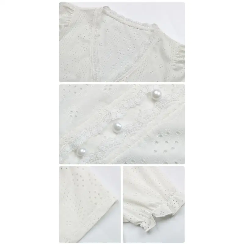 Faion Primavera Donna Camicetta in chiffon Casual Lady T irt Top Street Sle Splice Scava fuori Miscela di cotone ort Sve V Ne