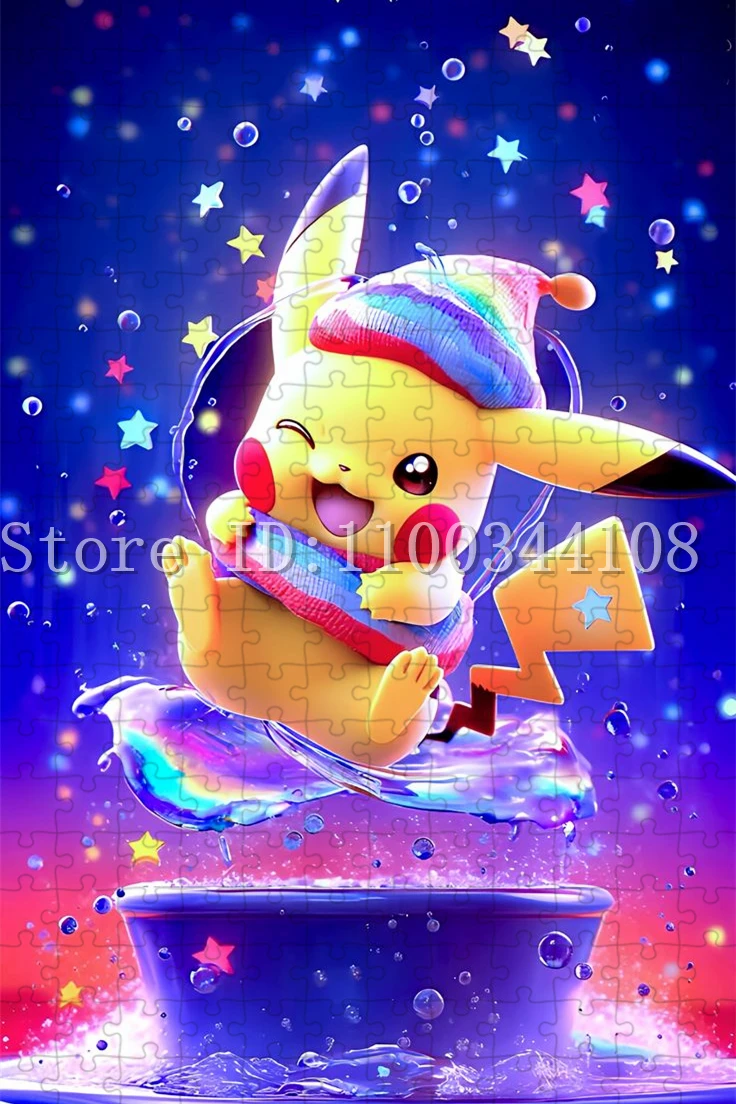 300/500/1000 Pieces Cute Pikachu Jigsaw Puzzles Pokemon Anime Wooden Puzzles for Children Intelligence Game Toys