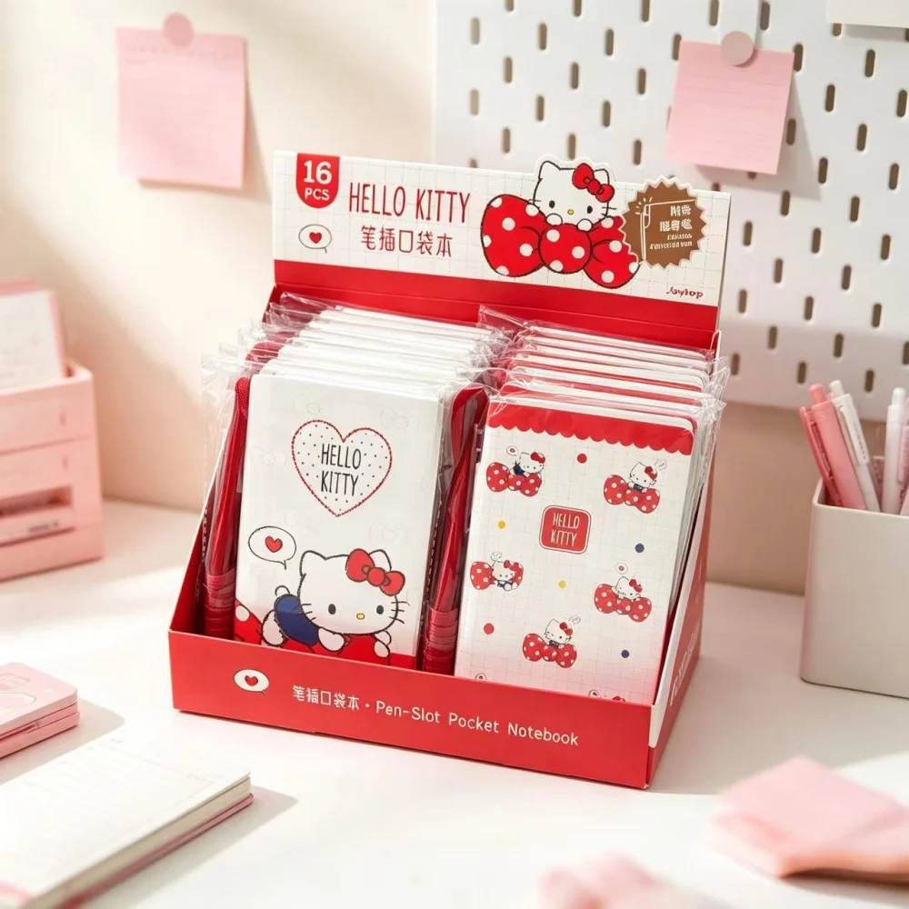 Genuine Sanrio Hello Kitty Pen Insert Pocket Notebook Set Cute Portable Journal Memo Book with Pen for Office School Use