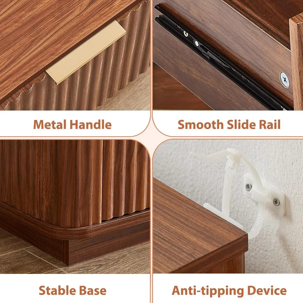 

contemporary 55" drawer storage cabinet with fluted design and sliding tv console