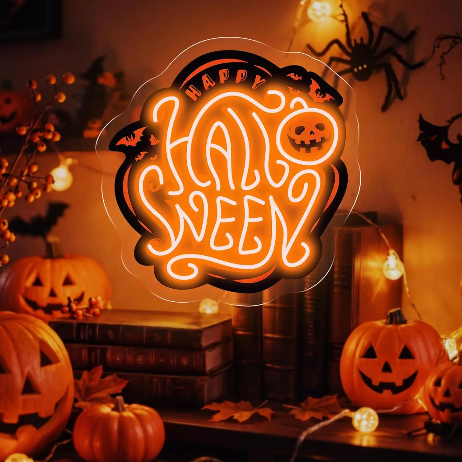 Happy Halloween Neon Sign USB Powered Pumpkin LED Neon Light Party Gothic Bedroom Gaming Room Bar Window Home Decoration Gift