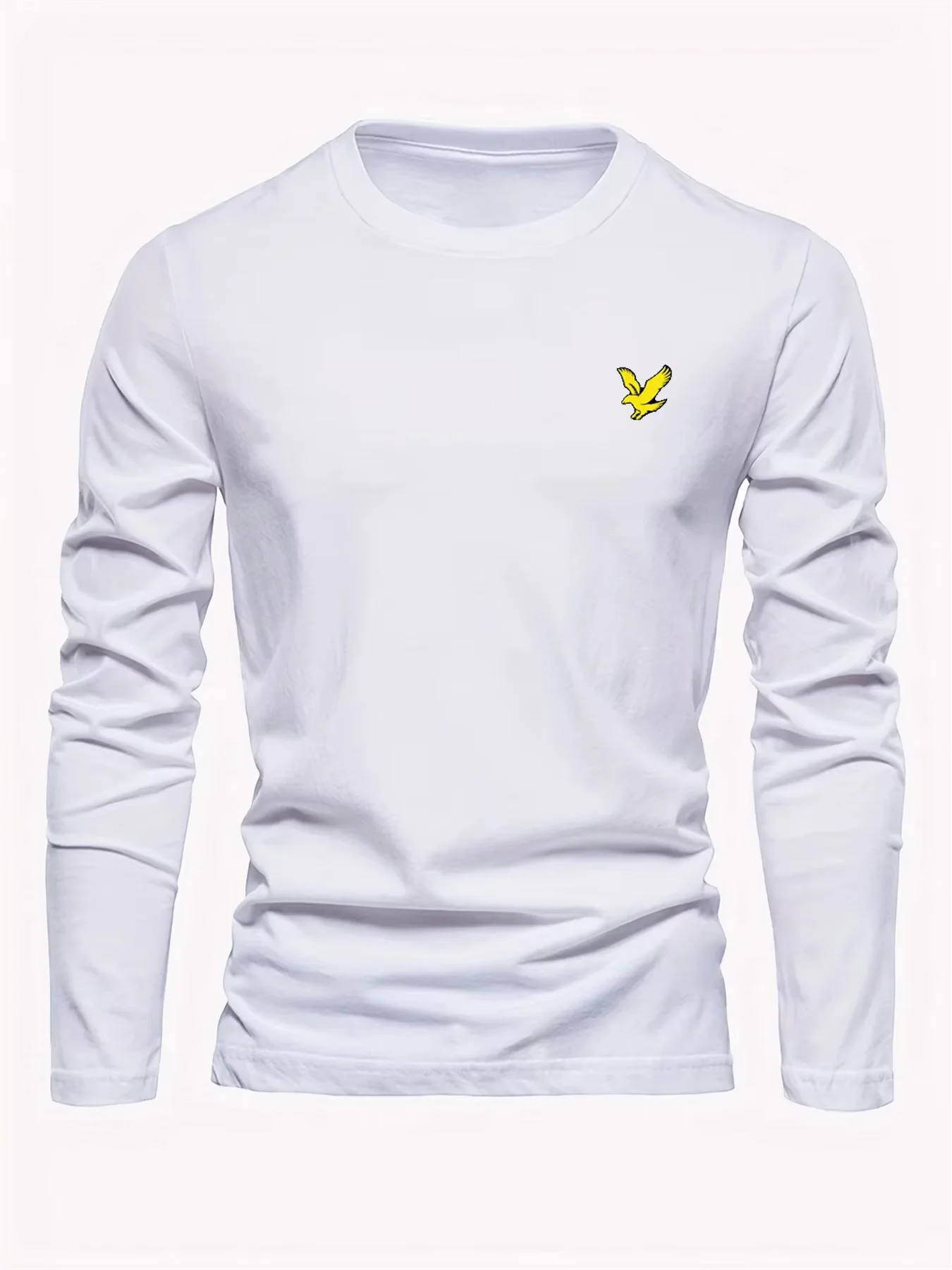 Long-sleeved T-shirt Men's 100% Cotton Soft Comfortable Top With Yellow Eagle Print 2025 New Casual Fashion High Quality Tee