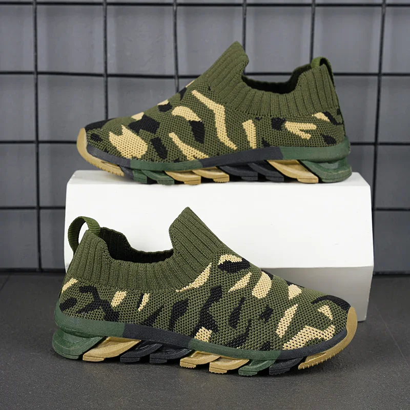 Children Sneakers Fashion Boys Shoes Breathable Knit Mesh Casual Camouflage Kids Shoes Sports Tennis Boys Sneakers