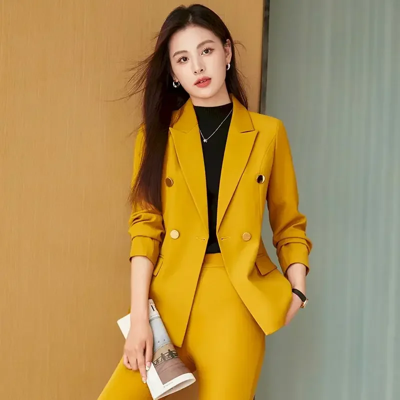 Insozkdg setelan kantor wanita, jas musim gugur modis Korea Vintage elegan, Set 2 potong, pakaian luar bisnis wanita