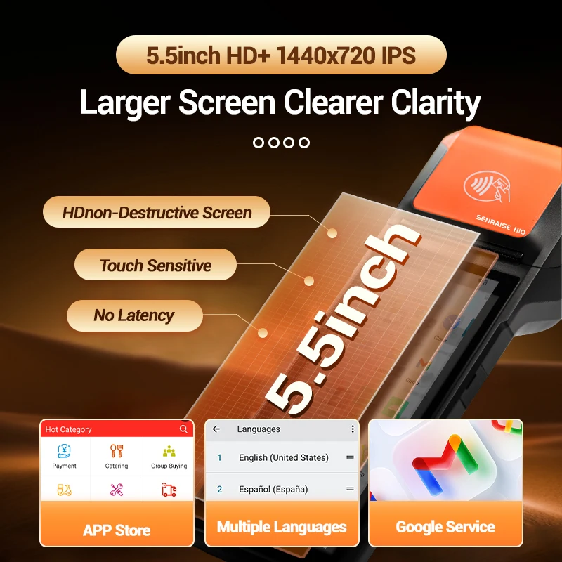 Senraise Bluetooth Smart Pos unterstützt Softpos-Drucker 80 mm mit Software, Android-Version, Terminal Point, tragbarer All-in-One-Pos