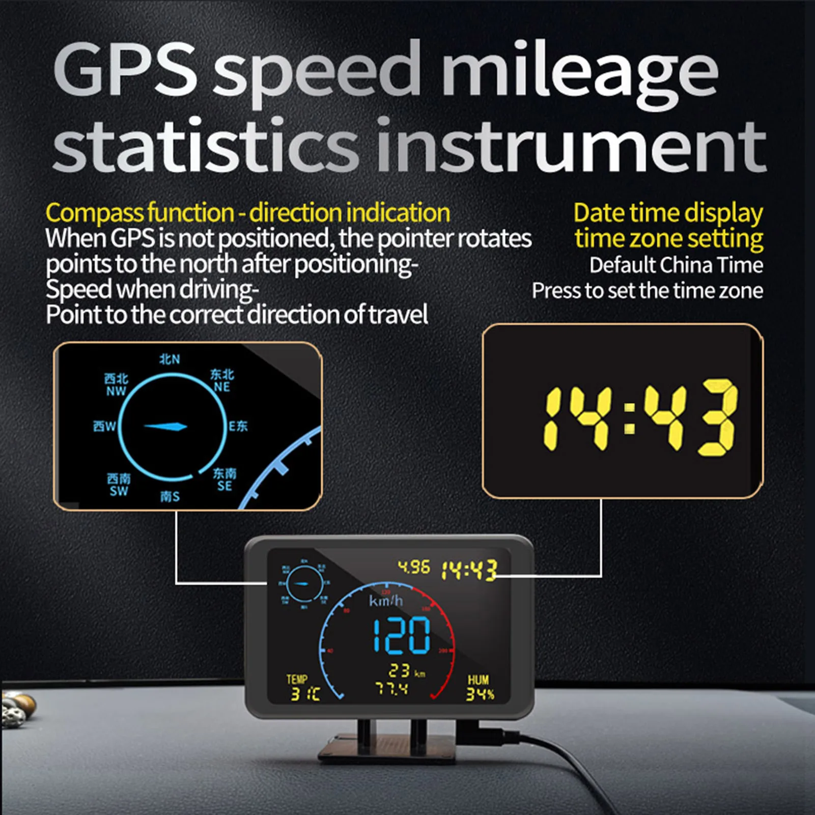 Contachilometri digitale GPS contachilometri per moto Display LCD da 4.7 pollici Display HUD con allarme di eccesso di velocità per tutti i veicoli