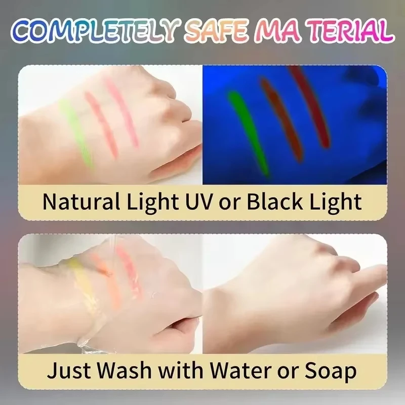 12-pakowy zestaw neonowych farb do twarzy świecących w ciemności, zmywalnych kredek do makijażu dla dzieci i dorosłych