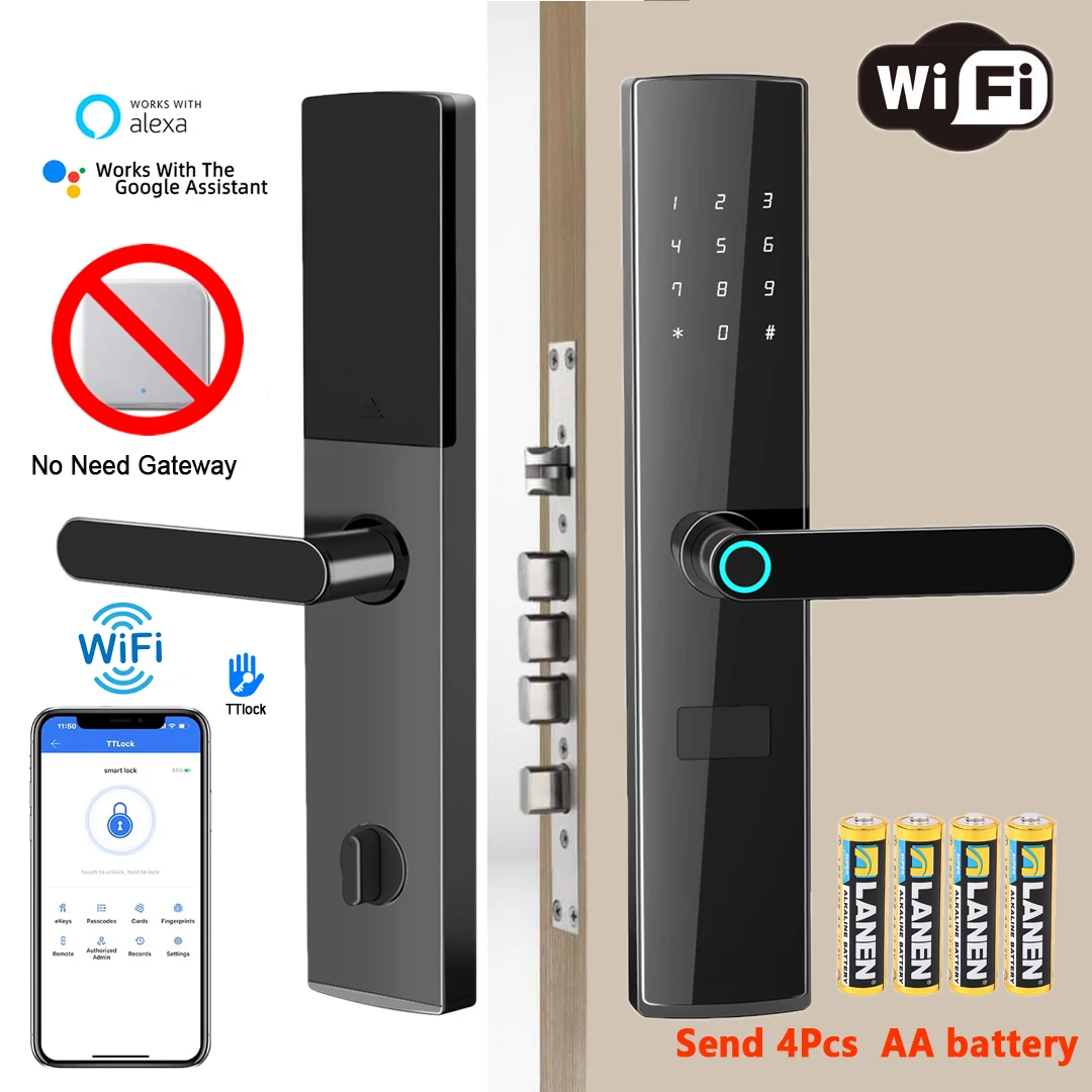 WiFi Smart Lock for Front Door TTlock APP Remote Control Fingerprint Keypad Door Lock Digital Door Lock  Keyless Entry Door Lock