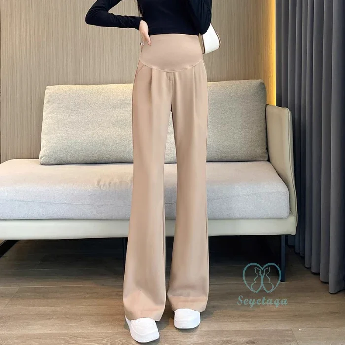 Boot Cut OL Maternity Pants Spring Autumn Elastic Waist Belly Trousers Clothes for Pregnant Women Casual Pregnancy Clothing