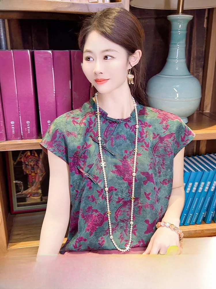 

Новая версия Xiangyun Silk: женский летний костюм с коротким рукавом в китайском стиле, тонкий, с круглым вырезом, для прохладного лета