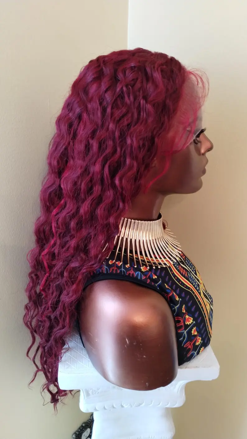 Parrucca anteriore in pizzo rosso bordeaux 99J 13x4 HD parrucca frontale allentata onda profonda parrucca riccia onda d'acqua senza colla pre pizzicata cosplay sintetico