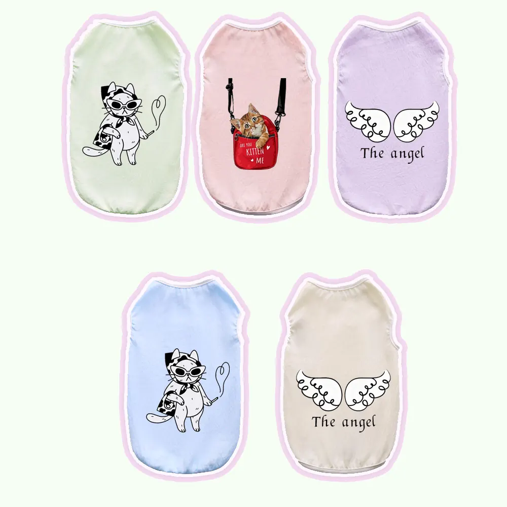 1 Pc Ultra Thin Cloud Cotton Pet Summer Vest Breathable Cartoon Print Sleeveless T-Shirt For Cat & Dog Cat Yorkshire Chihuahua