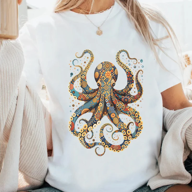 Octopus T-Shirt Flower Patterns Floral Octopus T-Shirts Scuba Diving Tee Summer Ocean Animal Lover Tshirt Unisex Clothing