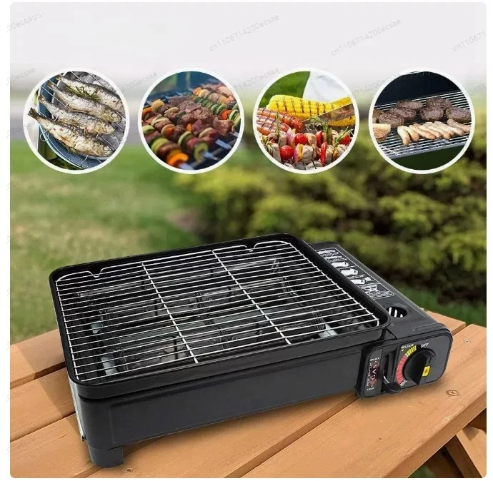 8-Grid Multi-Functional Camping BBQ Grill – Cassette Stove with Mesh Baking Pan for Sausages, Meat & Night Market Stalls