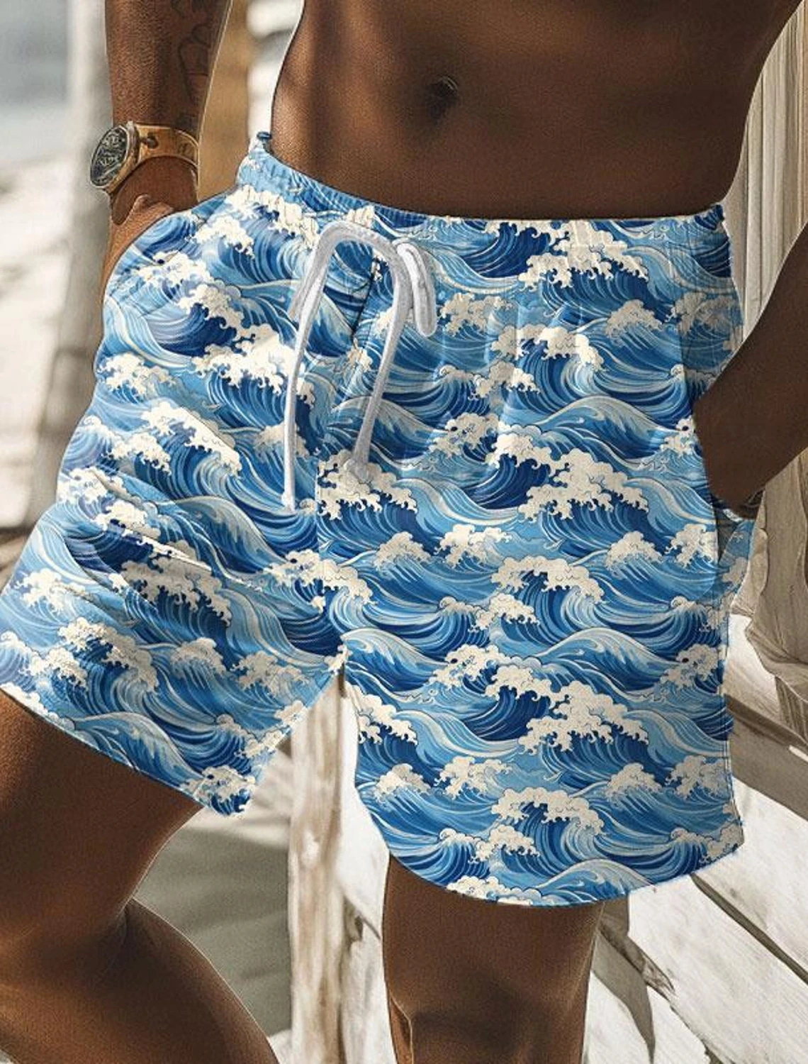 

Мужские шорты для доски с 3D волнистым принтом Ukiyoe, пляжные шорты, быстросохнущие шорты для плавания для отдыха на открытом воздухе, купальники, мужские шорты для серфинга