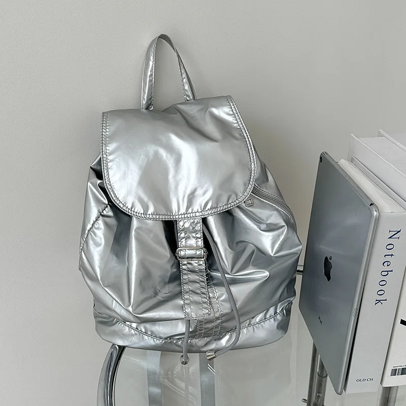 Zaini in pelle Pu piccoli da donna con Design a fiocco 2024 Summer Y2K zaino in tinta unita moda coreana Lady Silver Back Packs