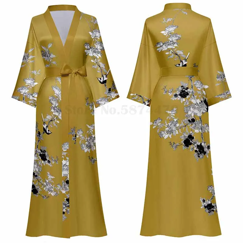 White Long Wedding Robe Gown Sleepwear New Print Flower Nightgowns Women Sexy Kimono Bathrobe Intimate Lingerie Home Clothes