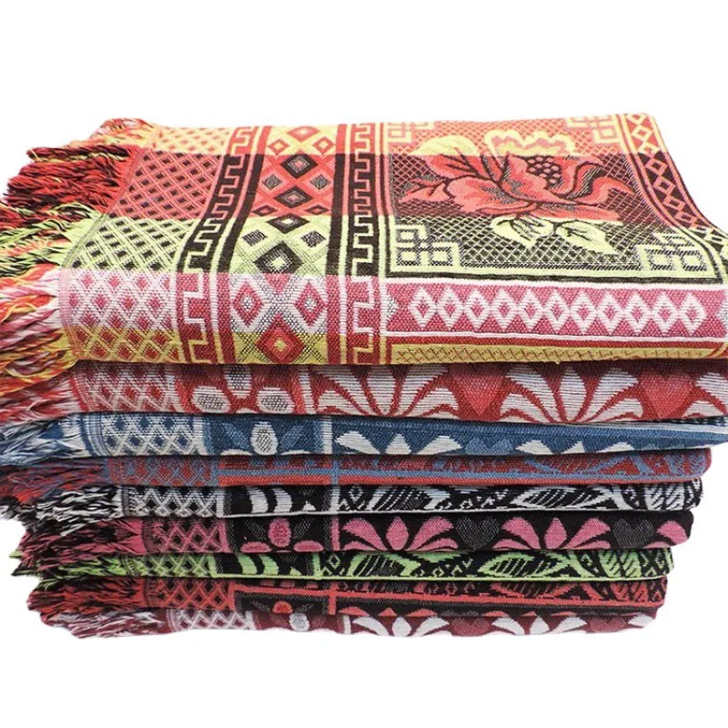 

Bohemian Plaid Cotton Sofa Throw Blanket - Reversible All-Season Lightweight Couch Cover for Bed, Living Room Decor with Tassels