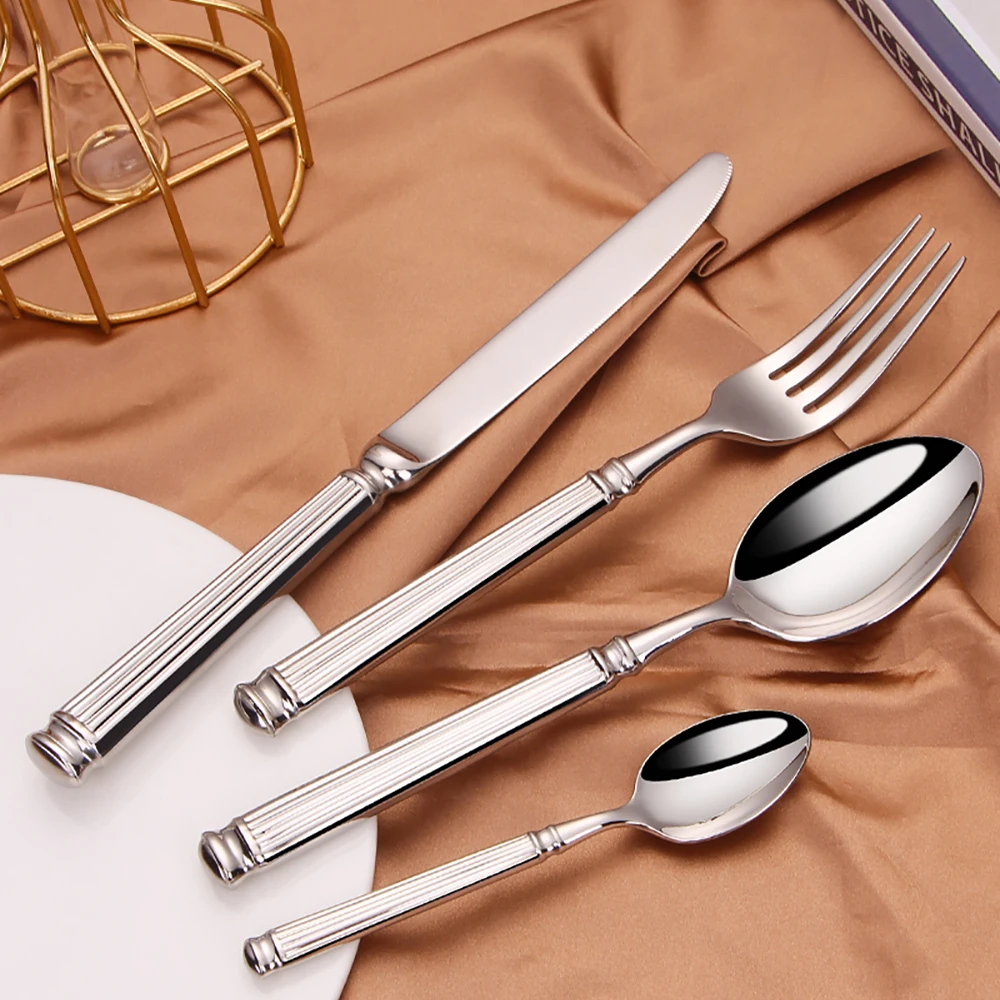 12/16/20 Pieces Sliver Tableware Set Stainless Steel Cutlery Elegant Dinnerware Vintage Knife Spoon Fork Set Kitchen Utensils