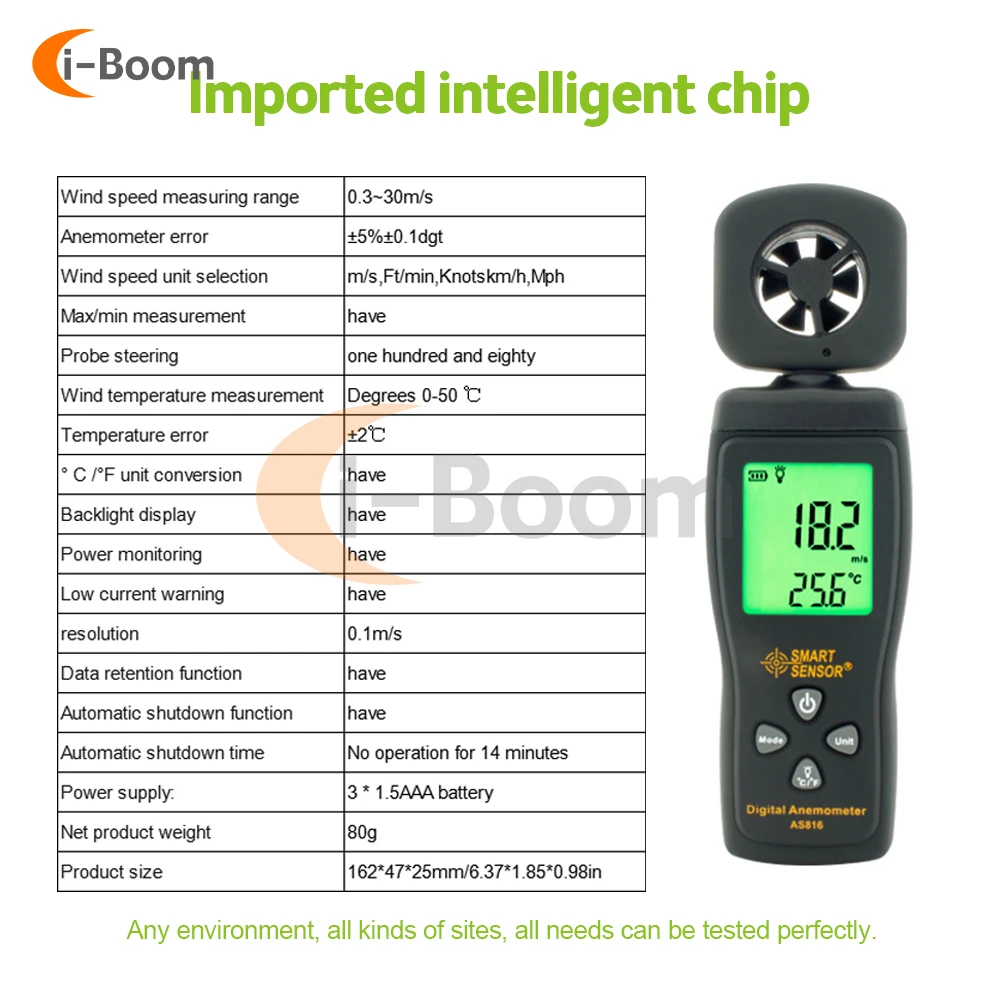 Imagem -03 - Mini Anemômetro Digital com Lcd Backlight Medidor de Velocidade do Vento Velocidade do ar Medição de Temperatura Ferramenta de Medição As816