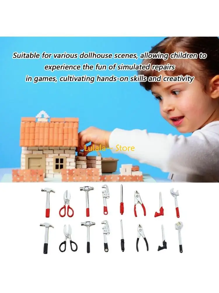 Y4QA 8PCS Realistic Doll House Tool Kits with Hammer Wrench Kids Pretend Play Tool Set