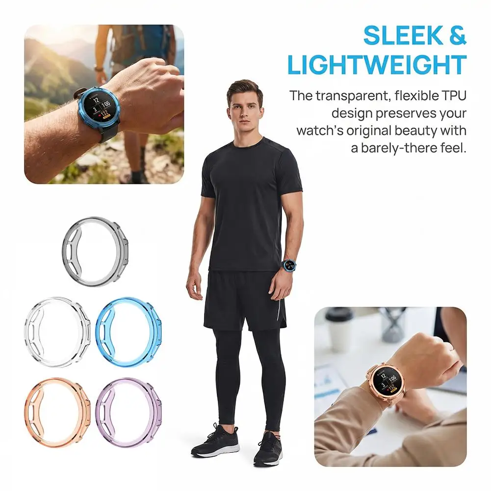 Flexible Transparent Black TPU Protective Shell Semi Cover Watch Scratch Guard Bumper Kit for Amazfit Active 3 Long Time Daily